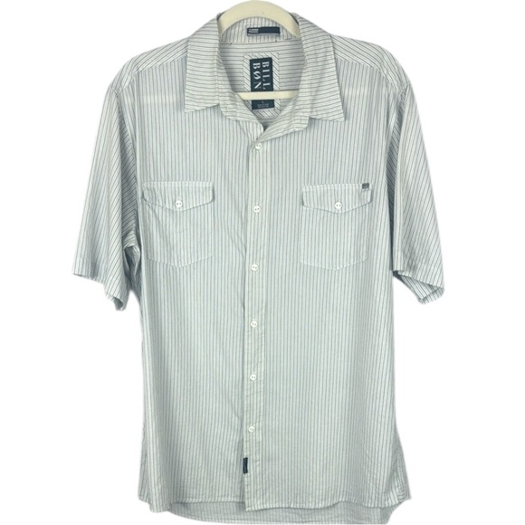Billabong Gray Stripped Casual Button Down Shirt Short Sleeves Size Large - Picture 1 of 13